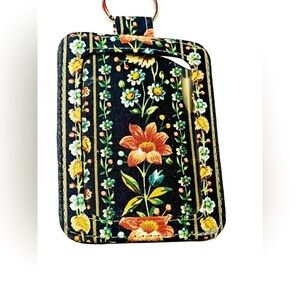 Black floral print ID holder